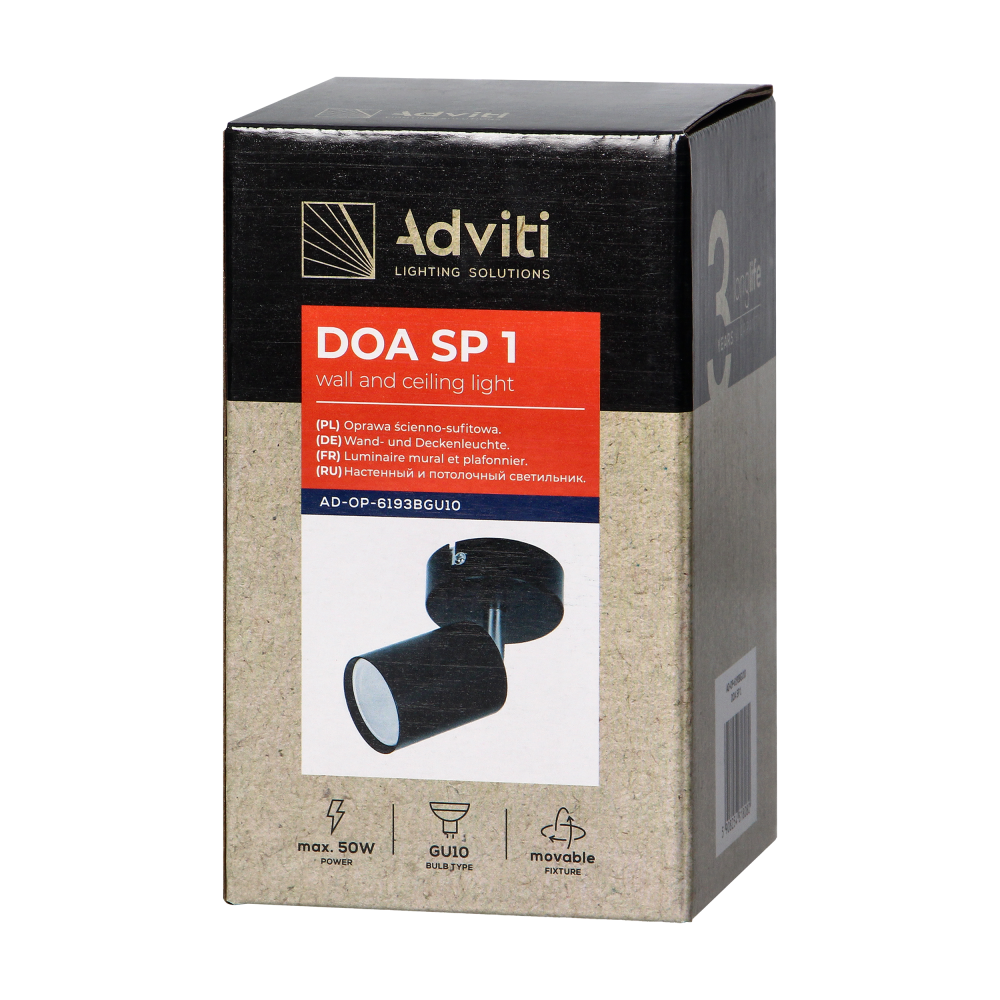 DOA SP 1 wall and ceiling light, black, GU10, max. 7W, IP20